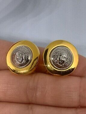 Versace Round Madusa Bicolor Clip On Earrings